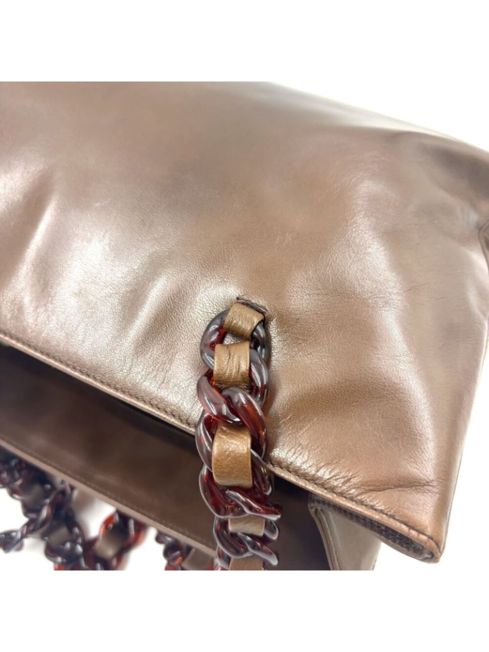 Prada Tortoiseshell Chain Leather Brown Shoulder Bag Silver - Picture 13 of 15
